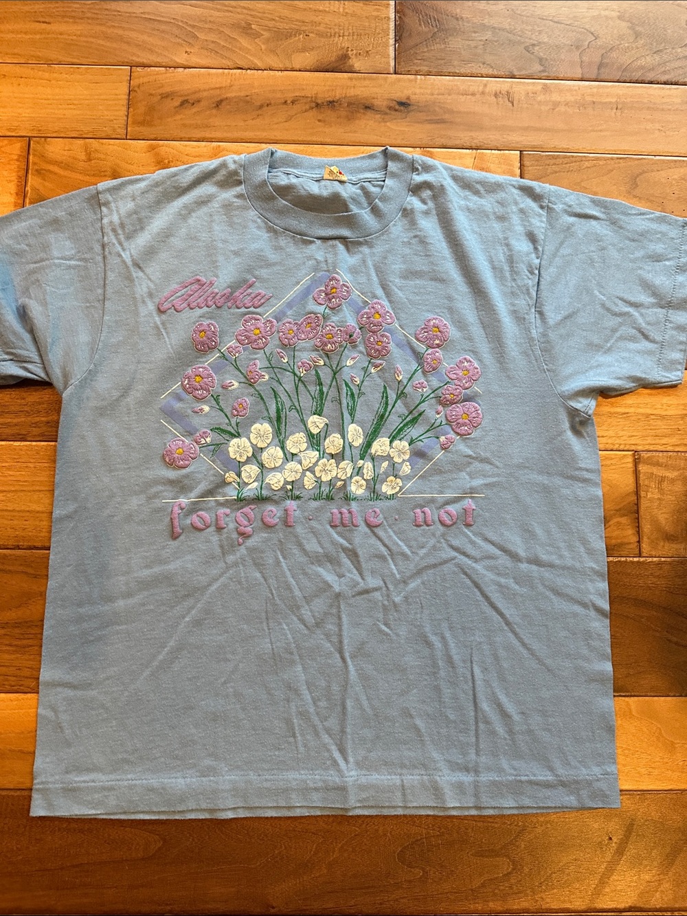 Vtg 80s Screen Stars Alaska Forget me not T Sz large